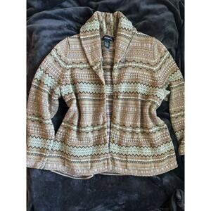 Vintage Denim & Co Cardigan 1X Brown Green Fair Isle Knit Button Front Pockets